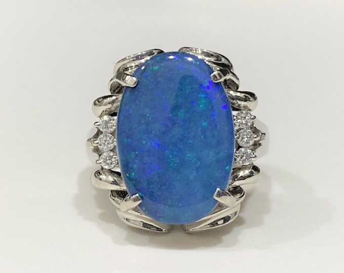 Vintage Platinum 4.68ct Boulder Opal Diamond Ring Size 6