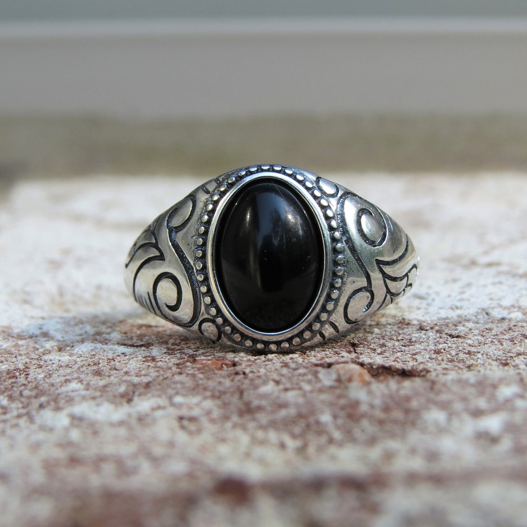 Black Onyx Vintage Ring - 925 Sterling Silver Bohemian Style | Size 7, 8, Or 9 | Gift Box Included