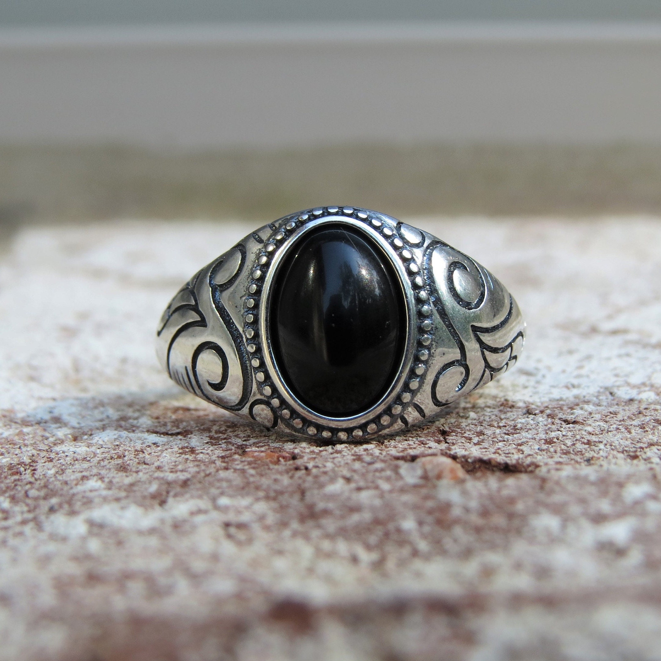 Black Onyx Twisted Silver Women Ring | Boutique Ottoman Jewelry Store