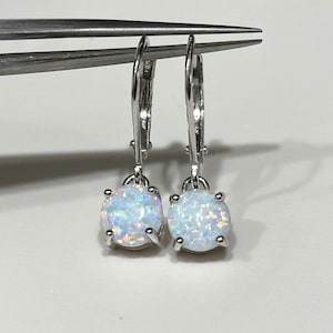 Vintage Sterling Silver White Opal Dangle Earrings.
