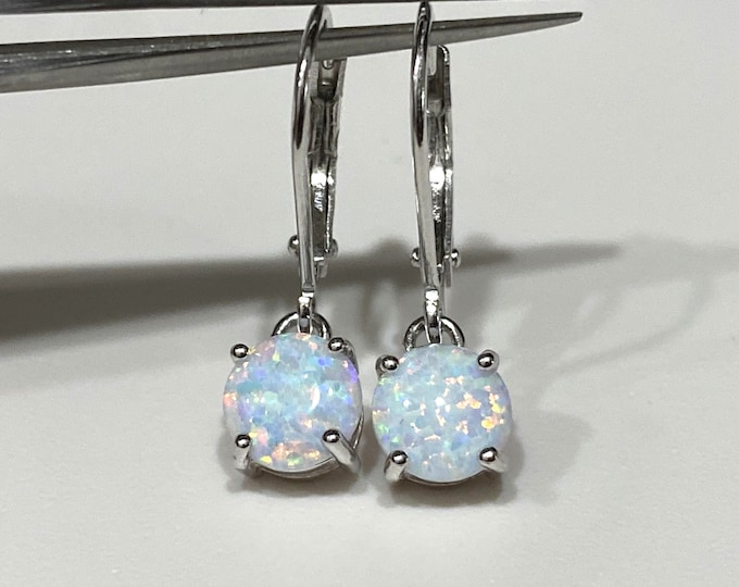 Vintage Sterling Silver White Opal Dangle Earrings.
