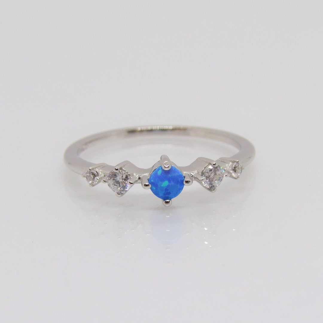 Vintage Sterling Silver Blue Opal & White Topaz Band Ring Size 7 - Etsy