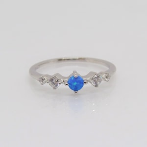Vintage Sterling Silver Blue Opal & White Topaz Band Ring Size 7 - Etsy