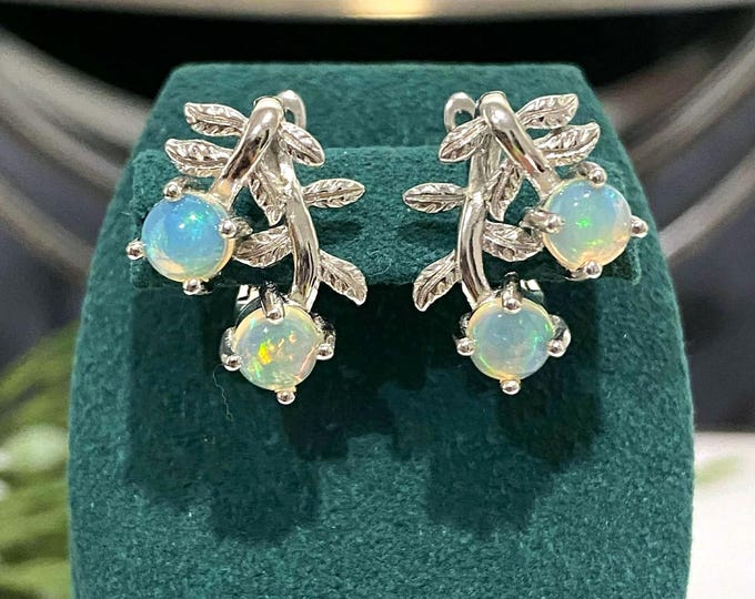 Vintage Sterling Silver Natural Fire Opal Earrings.