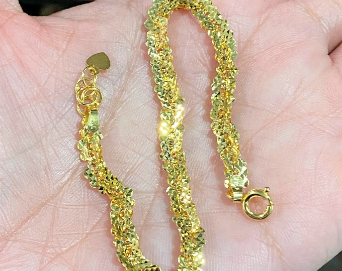 Vintage 15K 610 Solid Gold Diamond cut Twisted Link Bracelet 7''