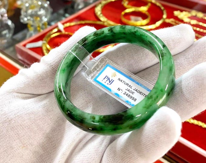 Vintage Translucent Natural Green Jadeite Jade Bangle Bracelet 55.3MM