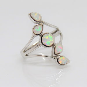 Vintage Sterling Silver White Opal Long Ring Size 7