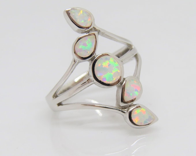 Vintage Sterling Silver White Opal Long Ring Size 7