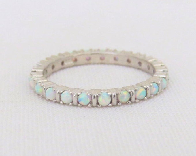 Sterling Silver White Opal Eternity Band Ring Size 7