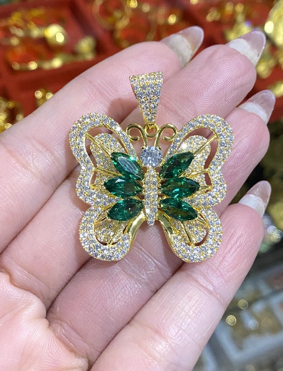 Vintage 18K Solid Yellow Gold Emerald & White Top… - image 5