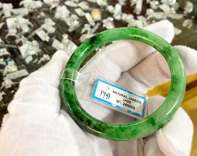 Vintage Translucent Natural Green Jadeite Jade Bangle Bracelet 57.5MM