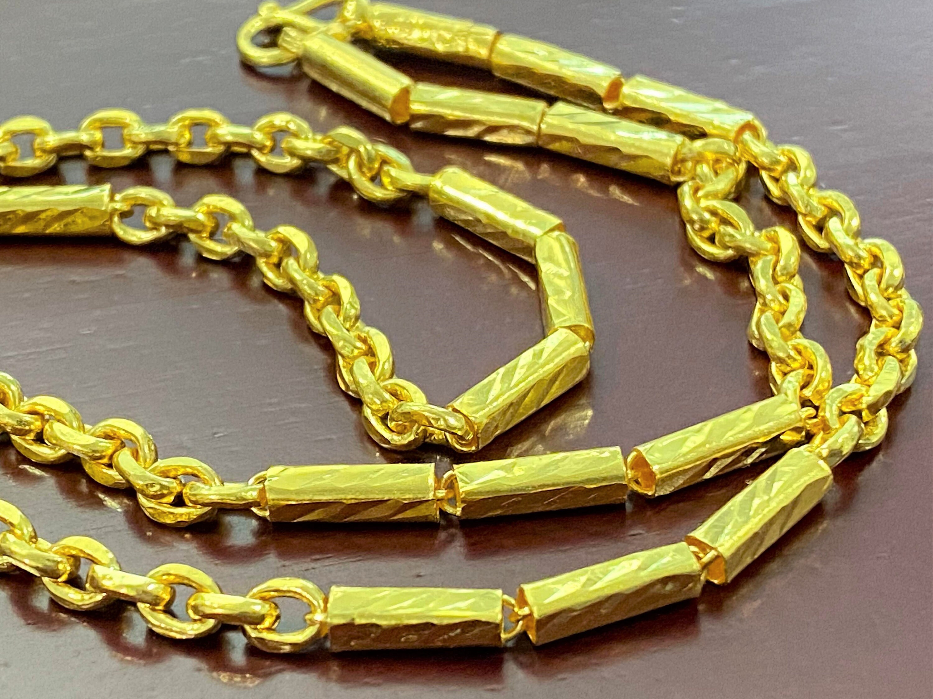 24K 980 Pure Gold Bamboo Rolo Link Chain Necklace 21 24K 980 Pure Gold Bamboo Rolo Link Chain Necklace 21