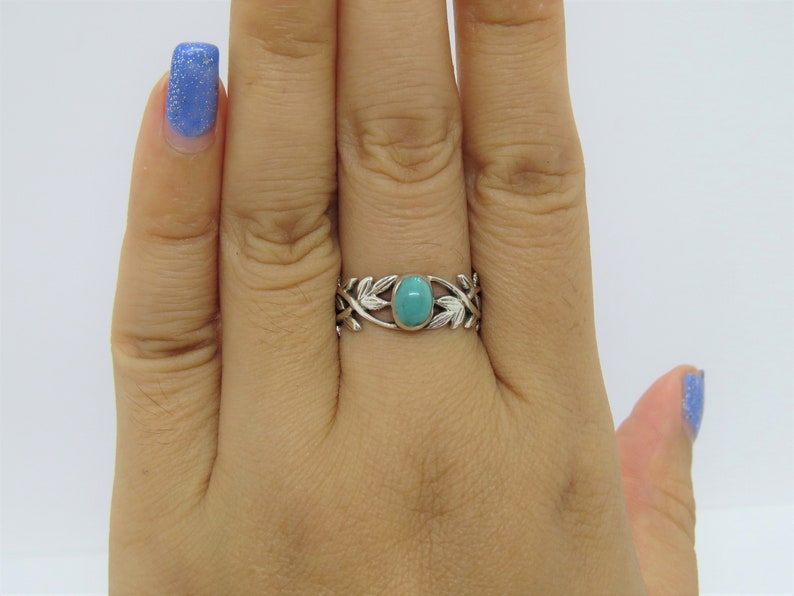 Vintage Sterling Silver Turquoise Twisted Leaf Ring Size 7