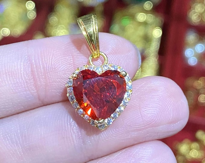 Vintage 15K 610 Solid Gold Heart cut Orange Opal & White Topaz Pendant.