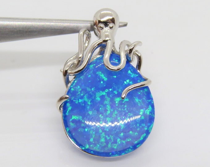 Sterling Silver Blue Opal Octopus Pendant