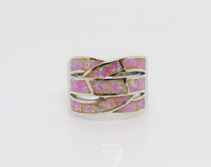 Vintage Sterling Silver Pink Opal Twisted Dome Ring Size 6