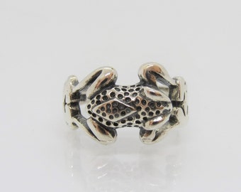 Anillo vintage de rana de plata de ley, talla 8