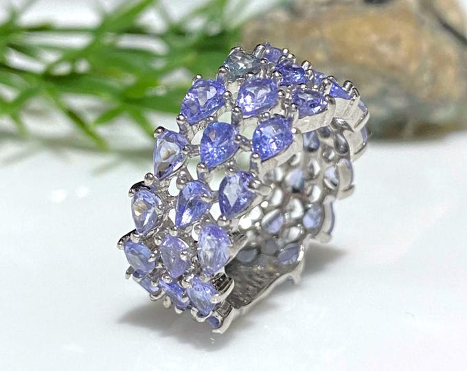 Vintage Sterling Silver Natural Tanzanite Band Ring Size 8