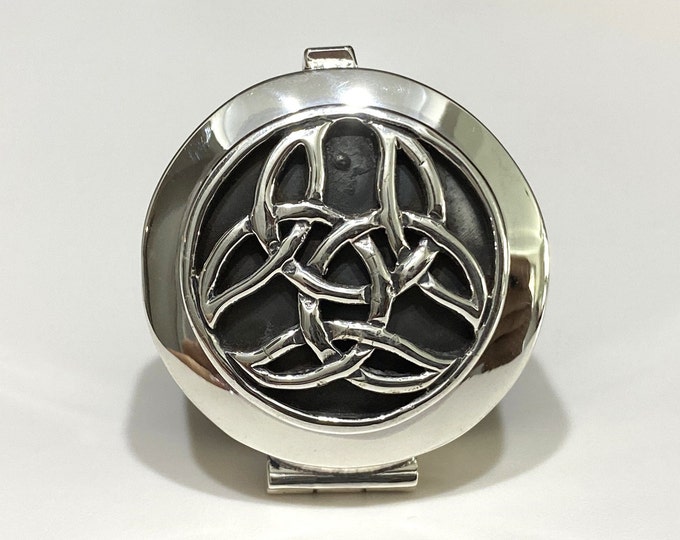 Vintage Sterling Silver Celtic Knot Pill Box.