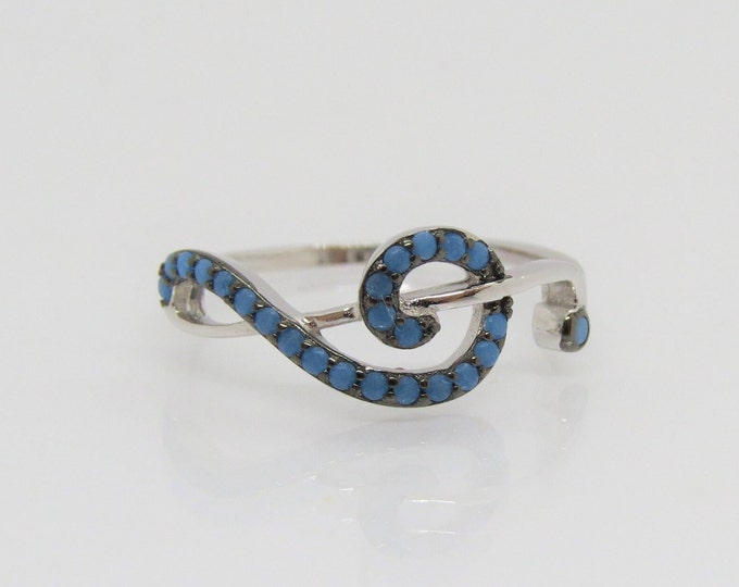 Vintage Sterling Silver Turquoise Music Note, Treble Clef Ring Size 7