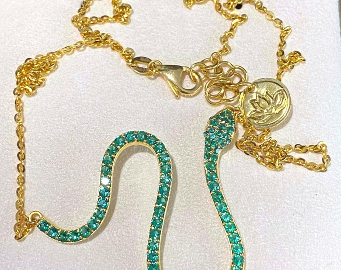 Vintage 15K 610 Solid Yellow Gold Emerald Snake Link Chain Necklace 17 1/2'' Length