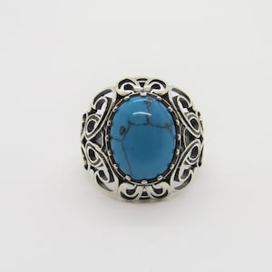 Vintage Sterling Silver Turquoise Filigree Dome Ring Size 8