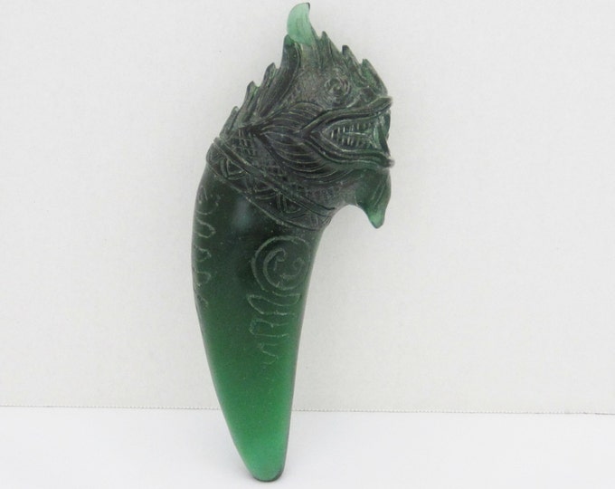 Antique 19th - 20th Century Carved Horn FANG Green Naga Eye 365GRAMS