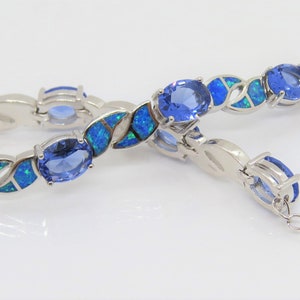 BEAUTIFUL TANZANITE HEART .925 Sterling Silver Bracelet 8" BEAUTIFUL TANZANITE HEART .925 Sterling Silver Bracelet 8"