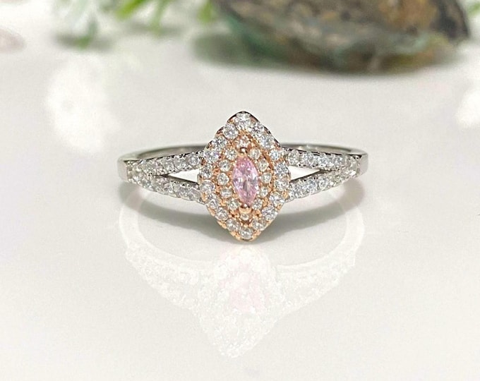 Sterling Silver & Rose Gold Plate Pink Sapphire, White Topaz Ring Size 8