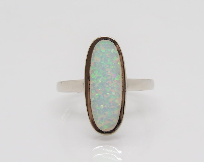 Vintage Sterling Silver White Opal Ring Size 9