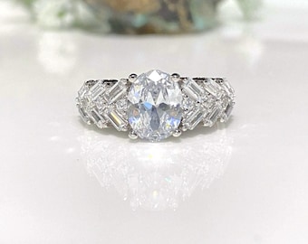 Anillo solitario vintage de topacio blanco en plata de ley, talla 7