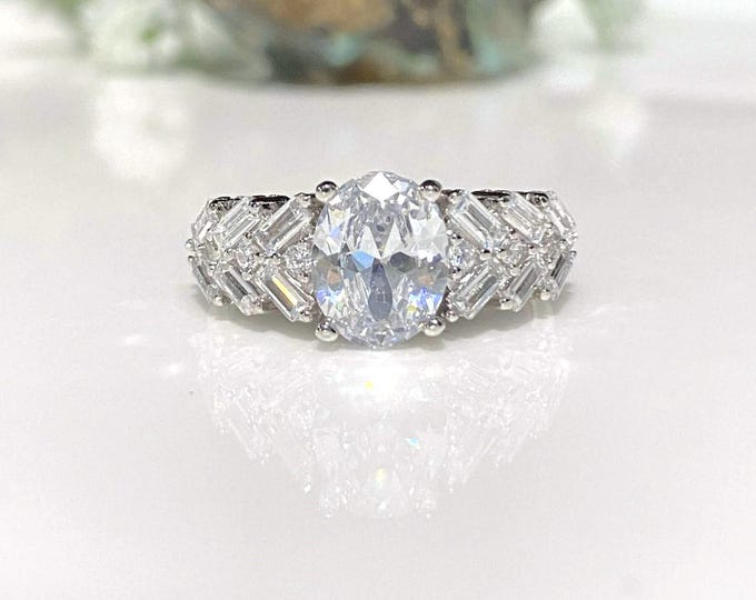 Vintage Sterling Silver White Topaz Solitaire Ring Size 7
