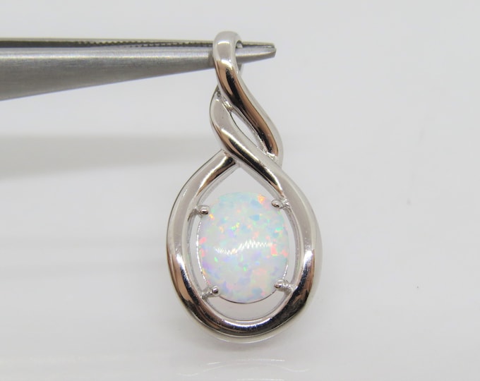 Vintage Sterling Silver Oval Fire Opal Celtic Twisted Pendant