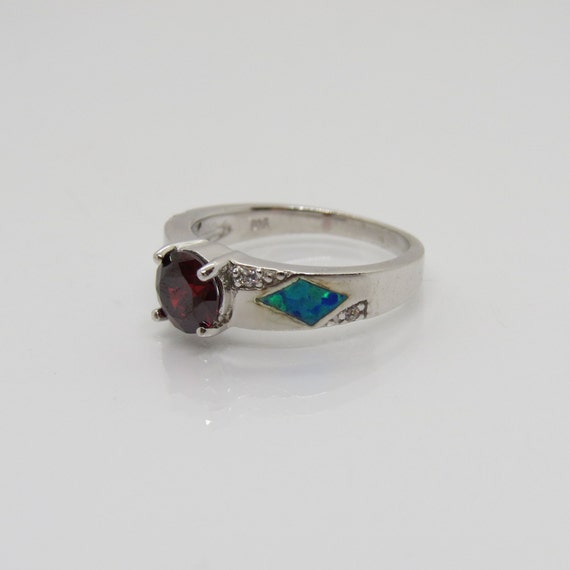 Vintage Sterling Silver Garnet, White Topaz & Blu… - image 3