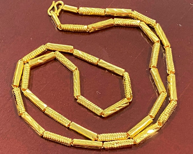 Vintage 23K 980 Gold Bamboo Link Chain Necklace 18''