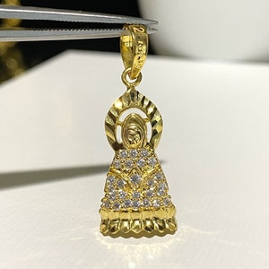 Vintage 18K Solid Gold White Topaz Kwan Yin Buddha Pendant. Phat Ba Quan Am.