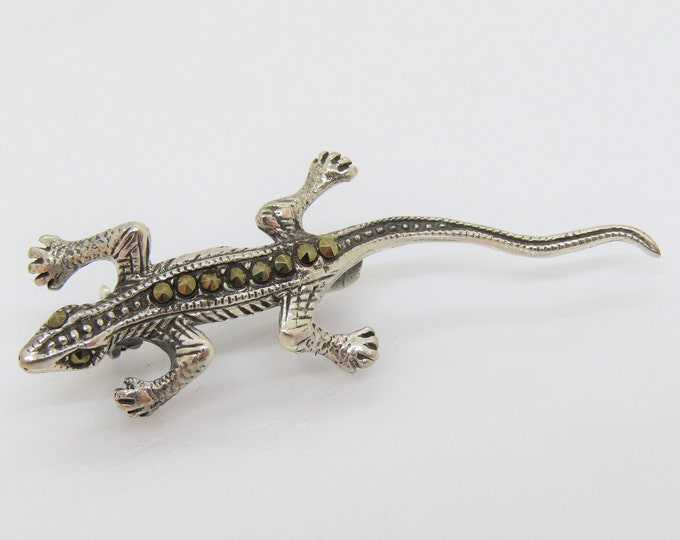 Vintage Sterling Silver Marcasite Lizard Pin Brooch