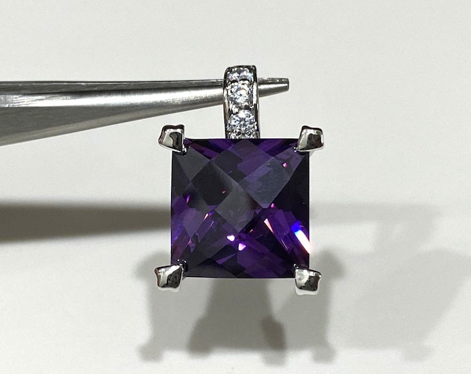 Vintage Sterling Silver Amethyst & White Topaz Pendant.