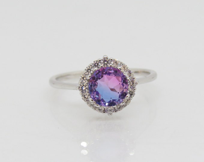 Sterling Silver Tourmaline & White Topaz Halo Ring Size 4