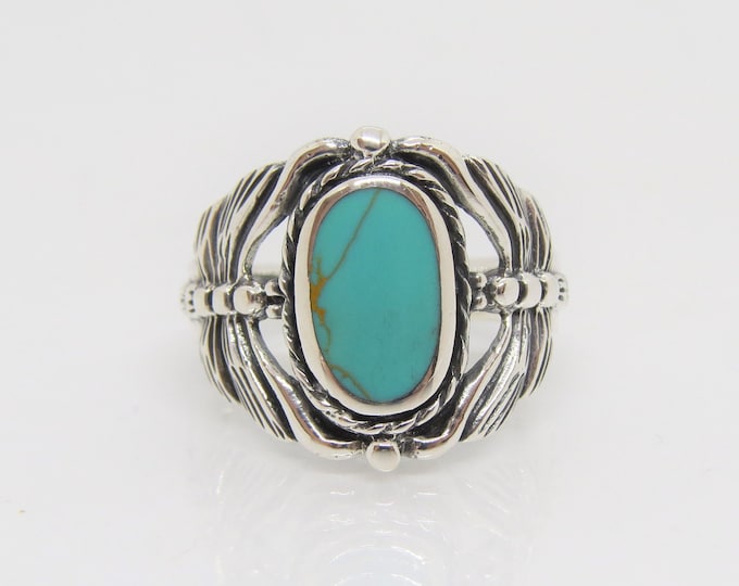Vintage Sterling Silver Turquoise Dragonfly Ring Size 8