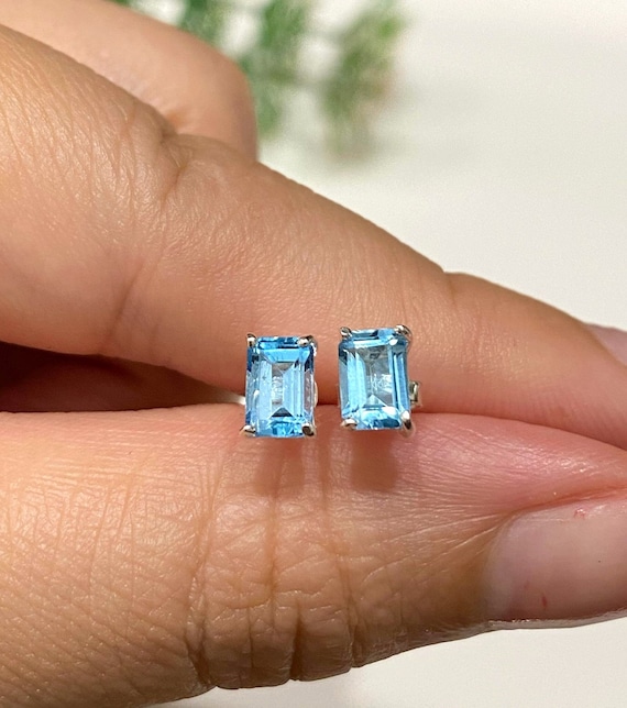 Vintage Sterling Silver Rectangular Aquamarine Ea… - image 10