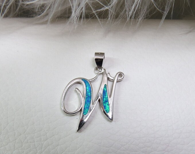 Sterling Silver Blue Opal Letter W Pendant
