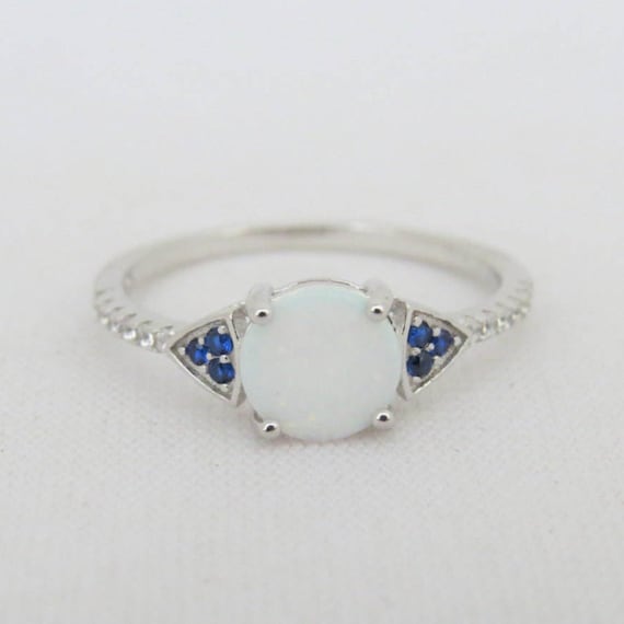 Vintage Sterling Silver White Opal, Blue Sapphire… - image 1