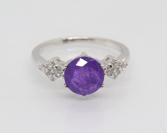 Vintage Sterling Silver Amethyst & White Topaz Ring Size 8