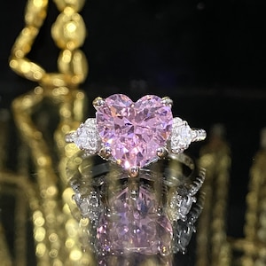 Vintage Sterling Silver Pink Sapphire & White Topaz Heart Ring.