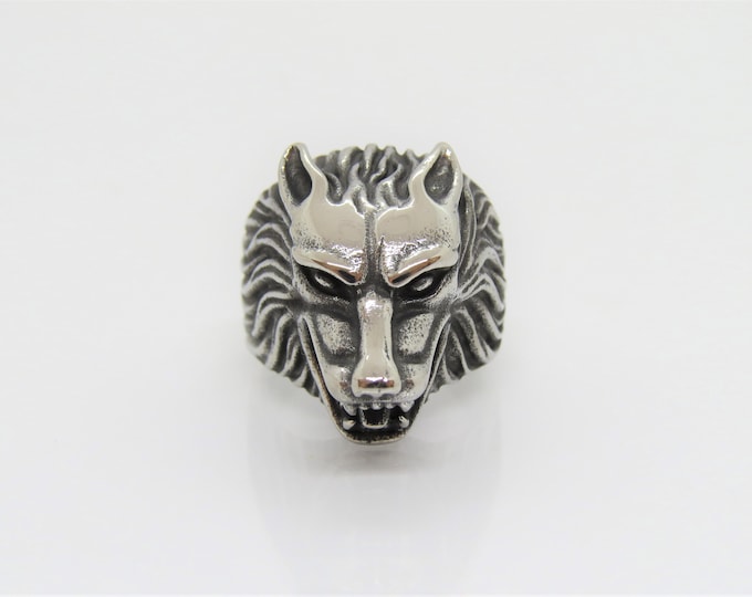 Vintage Mens Jewelry Silver Tone Wolf Gothic Ring Size 9