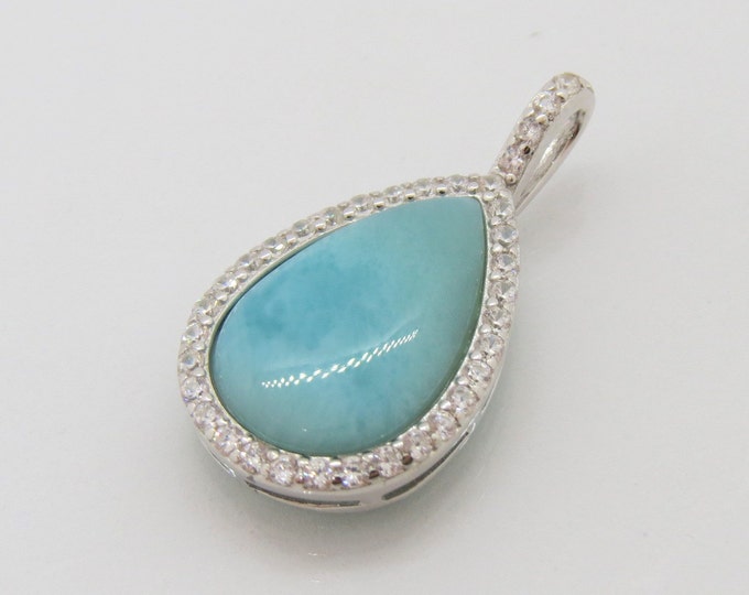 Vintage Sterling Silver Larimar & White Topaz Pendant