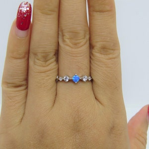 Vintage Sterling Silver Blue Opal & White Topaz Band Ring Size 7 - Etsy