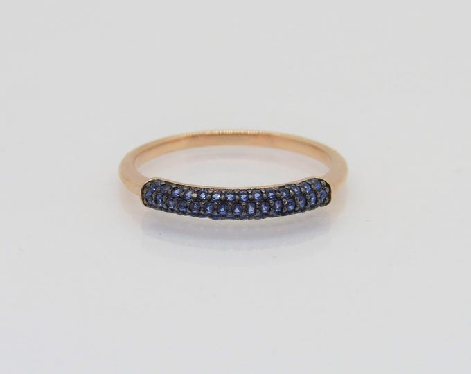 Vintage Sterling Silver Plated Rose Gold Blue Sapphire Pave Ring Size 7
