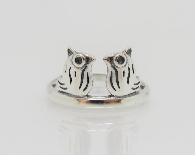 Vintage Sterling Silver Owls Ring Size 7